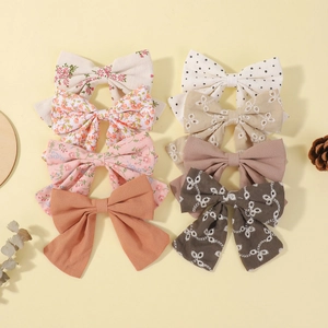 Set di Fermagli per Capelli a Fiocco Floreale Fatti a Mano per Bambina Poliestere Raso Stampato Pois Fiocco Becco d'Anatra Accessori Capelli Regalo