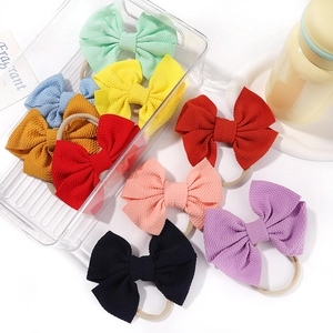 Cute Baby Bow Headband Set For Girls Waffle Fabric Hair Accessories Soft Elastic Nylon Hair Band For Toddler Infant Gift