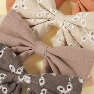 Set di fermagli per capelli con fiocco ricamato in cotone e lino in diversi colori