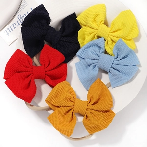 5-piece baby headband set with waffle fabric bows and stretchy nylon bands