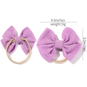 Set of purple waffle texture baby bow headbands with elastic seamless bands for girls