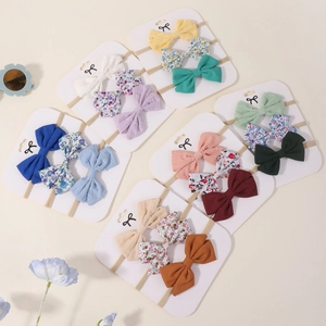Ensemble de Bandeaux Élastiques pour Bébés Filles Nœud Papillon Floral Satin pour Nourrissons Enfants Accessoires Cheveux