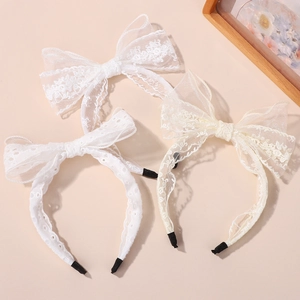 Serre-tête Doux Avec Nœud en Dentelle Pour Bébés Filles Bandeau en Maille Broderie Florale Style Princesse Accessoires de Cheveux