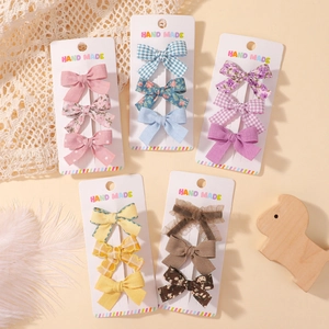 Lot de 15 barrettes à nœuds faites à la main avec motifs floraux, carreaux et dentelle