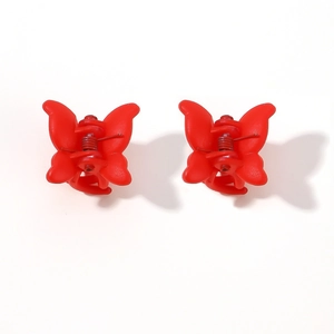 Set of two mini red butterfly hair claws for women and kids with matte finish