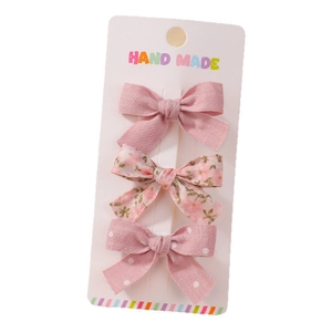 Lot de 3 barrettes à nœuds fleurs faites à la main pour enfants sur carte blanche