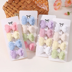 Set of 4 double-layer cotton linen butterfly hair clips for girls in macaron colors
