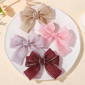 Handmade Satin Fabric Bowknot Hair Clip For Kids Girls Lolita Style Overlocked Edge Sweet Duckbill Clip Hair Accessories
