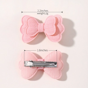 Pink fabric butterfly hair clips set for girls with size measurements and back view