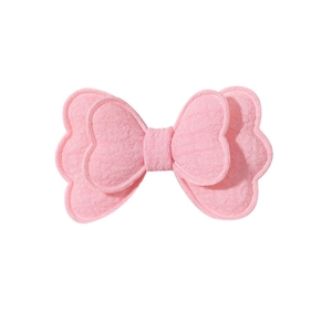 Pink double-layer 3D stuffed butterfly hair clip set for girls made of soft fabric