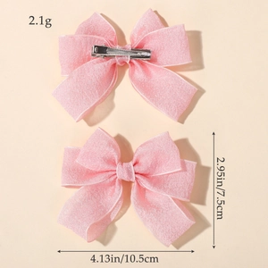Pink fabric bow hair clips for girls set of two with alligator clips 10.5cm width