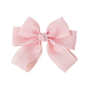 Pink glitter fabric bow hair clip for girls, minimalist style on a white background