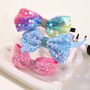 Cute Sequin Bow Headbands For Kids Girls Rainbow Gradient Blue Pink Sparkly Princess Hair Accessories Party Favors