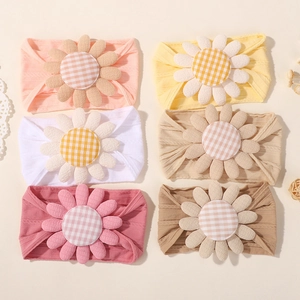 Lot de 6 bandeaux élastiques pour bébé avec grandes fleurs de tournesol en tissu doux
