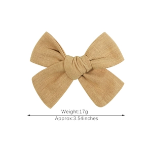 Barrette à nœud brodée pour enfants, couleur beige, 3,54 pouces de large et 17g
