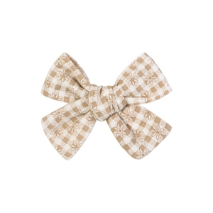 Nœud pour cheveux en coton Gingham avec broderie marguerite blanche pour filles