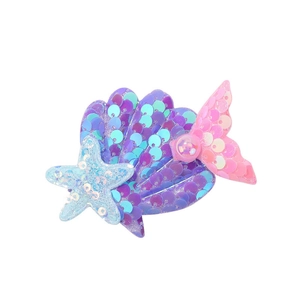 Barrette sirène pour enfants avec coquillage violet étoile bleue et queue pailletée