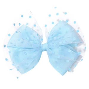 Light blue mesh bow hair clip with polka dot pattern for girls hair accessories