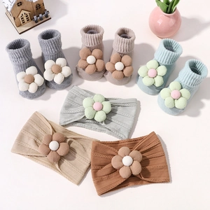 Baby Mädchen Stirnband Und Socken Set 3D Blumendekoration Rippstrick Elastisch Schleife Kleinkind Accessoire Geschenkset Fotografie