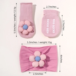 Baby-Set aus rosa Stirnband und Socken mit 3D-Plüschblumen aus weichem Strickstoff