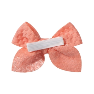 Coral pink 3.3 inch handmade bow hair clip with jacquard texture and ribbon wrapped base