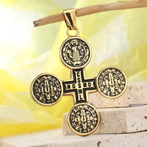 Vintage Roestvrij Staal Sint-Benedictus Kruis Hanger Ketting Voor Heren Goud Zilver Strass Religieuze Sieraden