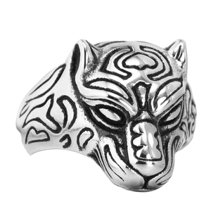 Vintage Leopard Head Stainless Steel Ring For Men Women Distressed Cracked Punk Gothic Animal Jewelry Band