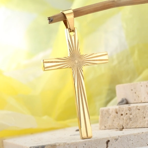 Minimalist Stainless Steel Cross Pendant Only Without Chain For Men Women Sunburst Etched Pattern Religious Jewelry Pendant