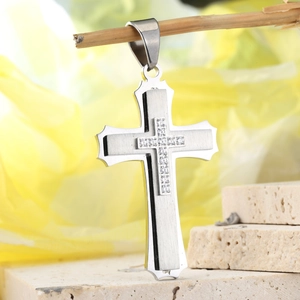Stainless Steel Layered Cross Pendant Necklace For Men Women Inlaid Zirconia Gold Black Silver Color Religious Punk Jewelry