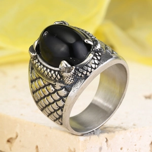 Anello Vintage Gotico Artiglio di Drago per Uomo Acciaio al Titanio Strass Nero Intarsiato Punk Hip Hop Biker Gioielli Regalo