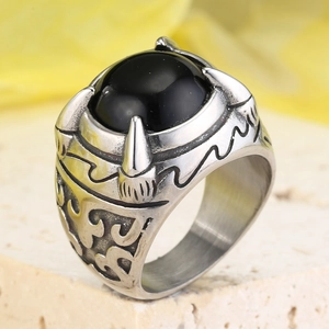 Vintage Stainless Steel Dragon Claw Ring For Men Punk Gothic Black Stone Inlaid Antique Finish Heavy Metal Biker Finger Ring Jewelry