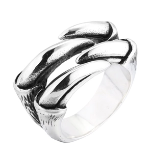 Bague punk griffe de loup en acier titane avec finition rétro oxydée pour homme