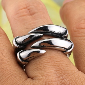 Bague griffes de loup punk vintage en acier inoxydable avec design réglable de serre d'aigle
