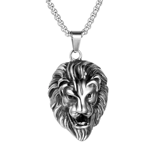 Collar con colgante de cabeza de león estilo punk retro en acero inoxidable para hombre y mujer