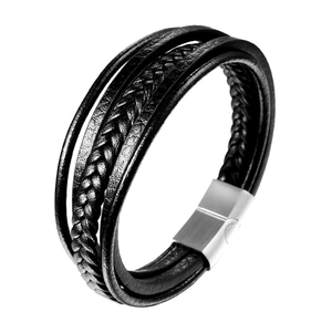 Men Multilayer Woven Leather Bracelet Stainless Steel Magnetic Clasp Casual Vintage Hand Jewelry Wristband For Men Gift