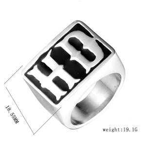Bague chevalière HB gothique pour homme en acier inoxydable poli pesant 19,1 g