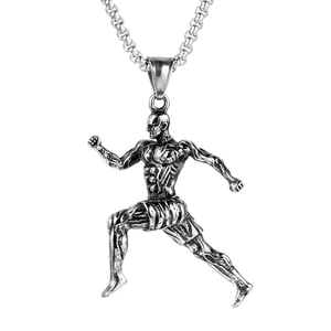 Stainless Steel Running Muscle Man Fitness Pendant Vintage Jewelry For Men Gym Enthusiast Gift Pendant Only Without Chain