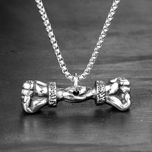 Vintage zilveren halter vuist hanger ketting met duurzame vierkante parelketting fitness