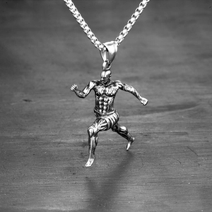 Polished stainless steel runner pendant necklace for men with durable link chain