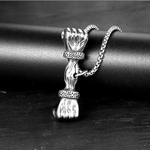 Vintage roestvrijstalen ketting met vuist-halterhanger en stevige box-ketting voor heren
