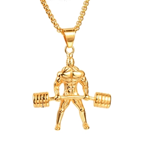 Collier avec pendentif haltérophile doré pour les passionnés de fitness et sport