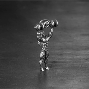 Anello vintage in acciaio inossidabile con bodybuilder che solleva un bilanciere