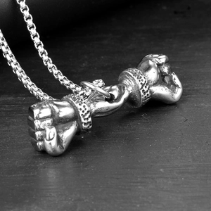 Vintage titanium stalen boksvuist hanger ketting met zilveren box ketting voor heren