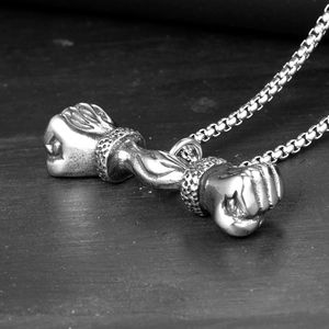 Robuuste roestvrijstalen ketting met halter dubbele vuist hanger voor heren fitness