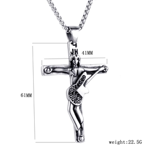 Detailed close-up of gothic cross guitar pendant showing 61mm height and 41mm width
