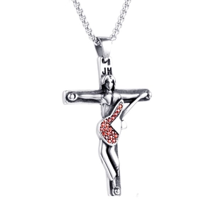 Stainless Steel Cross Guitar Player Pendant Necklace Gothic Punk Rock Religious Music Jewelry With Zirconia For Men Women