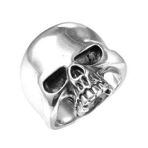 Gothic punk style skull ring for men crafted in durable silver-colored titanium steel