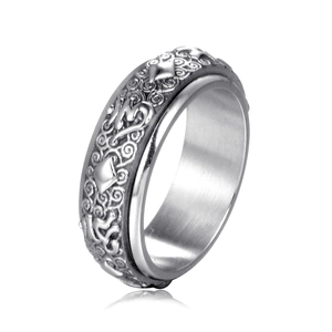 Vintage Stainless Steel Rotating Spinner Ring Six Syllable Mantra Buddhist Relief Ring For Men Women Unisex Jewelry