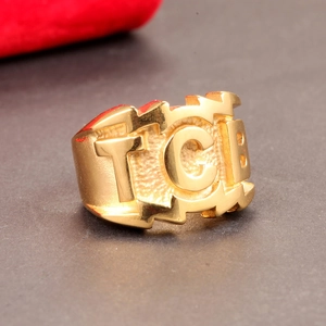 Men's vintage gold TCB lightning bolt ring in polished titanium steel hip-hop style