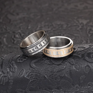 Bague rotative en acier inoxydable avec mantra bouddhiste en argent, or et noir
